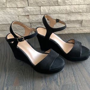 Black suede wedged heels